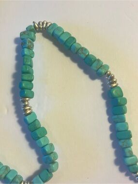 Vintage Premier Designs Faux Turquoise Silver Tone Bead  Necklace 34”